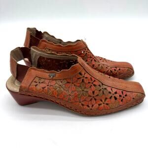 PIKOLINOS Laser Cut Boho Indie Floral Leather Slingback Comfort Sandals 37 US 7